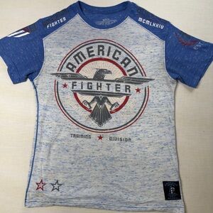 American Fighter Shirt Mens Medium Blue & White MMA Style Cybergoth Graphic Tee